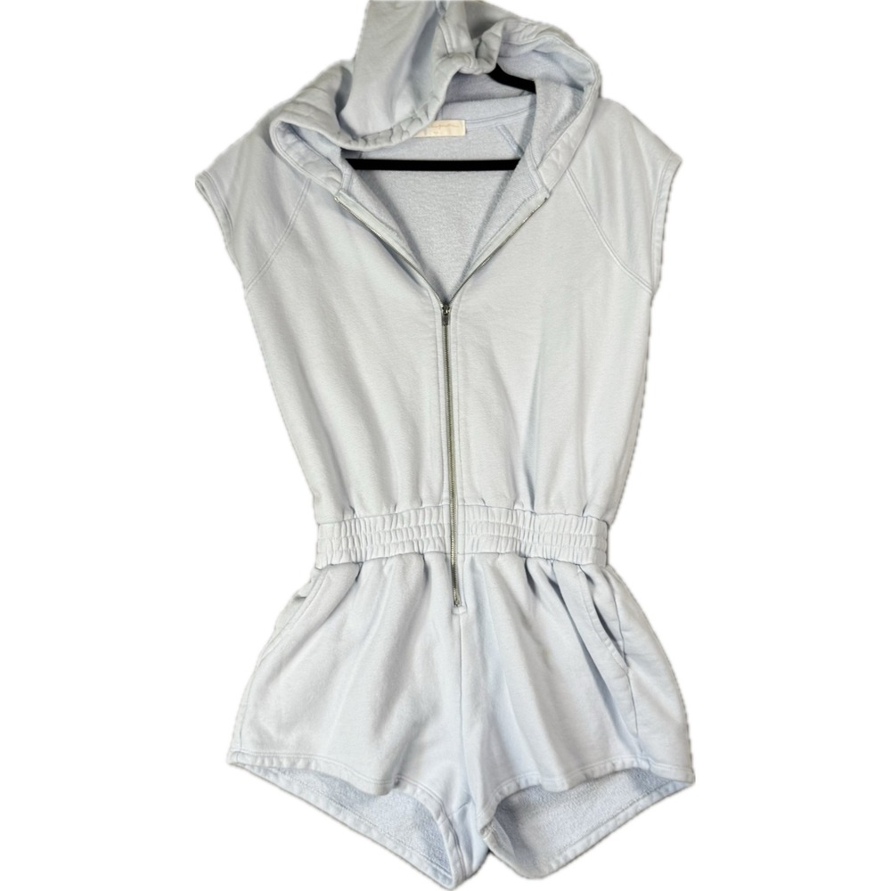 Spiritual Gangster Romper Women Small Light Baby Blue Sleeveless Zip Hooded